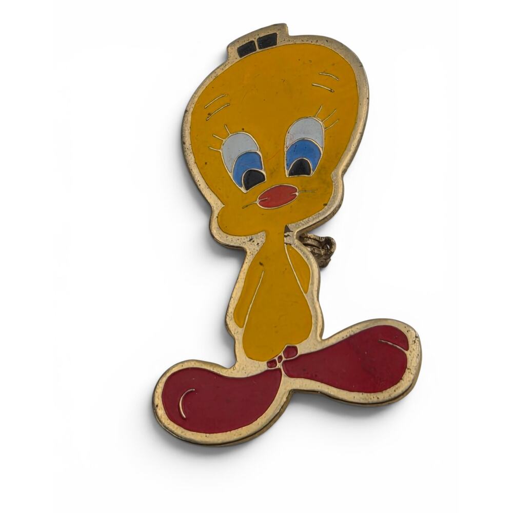 Vintage Tweety Bird Enamel Brooch Looney Tunes Cartoon Pin Retro